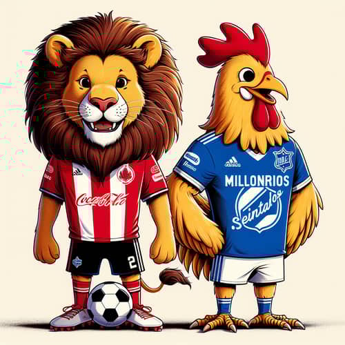 Lion in Santa Fe Jersey, Chicken in Millonarios Jersey