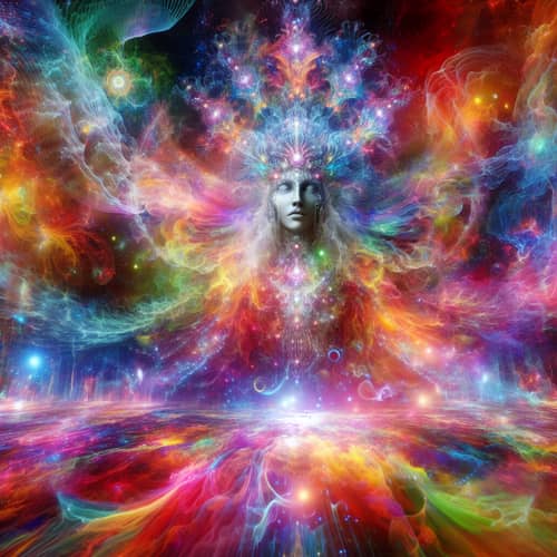 Divine Psychedelic Realm: Deity Creature in Vibrant Colors