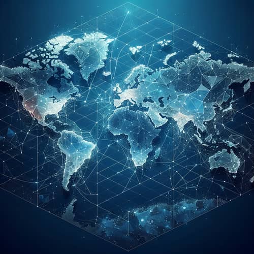 Sky-Blue Vertical Cut World Map with White Infrastructure Network | AI ...