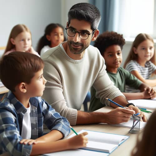 Dedicated Primary School Teacher Instructing Multicultural Students