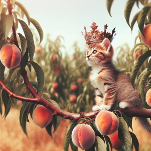 Adorable Kitten with Crown on Peach Tree | Nature Delight