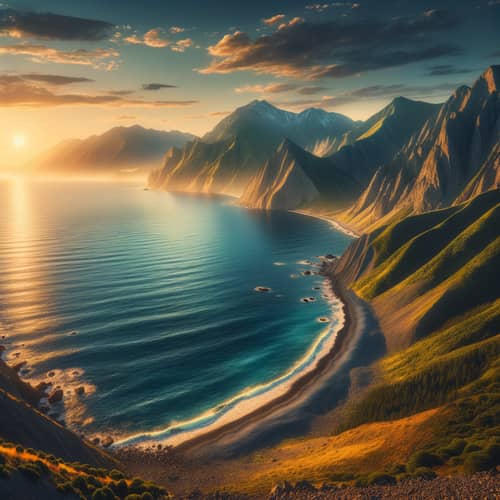 Serene Sea and Majestic Mountains Landscape