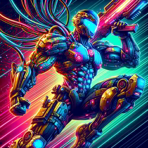 Epic Cybernetic Warrior in Action Pose