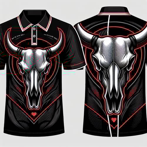 Black Polo T-Shirt with Red Bull Skull Design for Darts