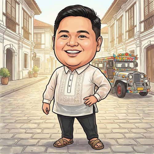Caricature in Traditional Barong Tagalog Attire Caricature in Traditional Barong Tagalog Attire