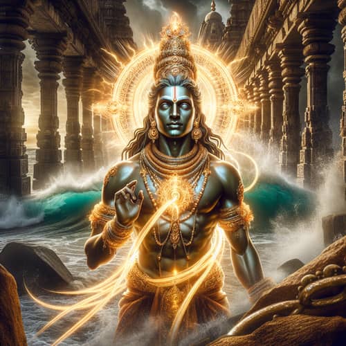 Divine Hanuman in a Serene Seashore Temple