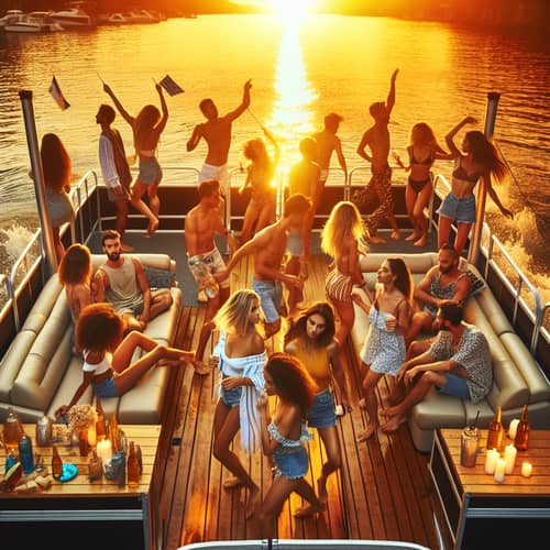 Vibrant Sunset Party Scene on Pontoon Boat - Summer Vibes