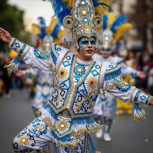 Argentinian Murga Costume in Blue, White & Gold