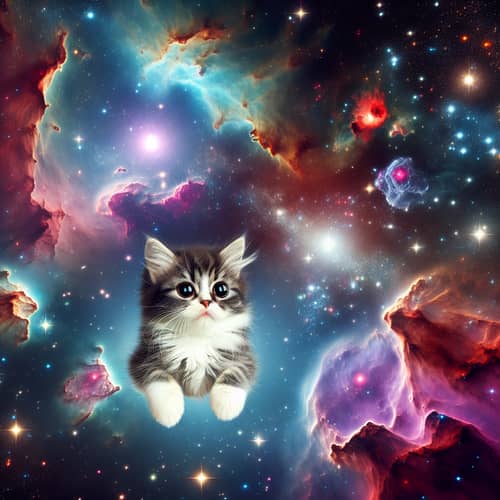 Adorable Cat Floating in Space