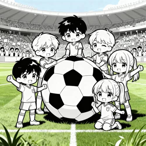 Chibi Soccer Kids Coloring Book Illustration Chibi Soccer Kids Coloring Book Illustration