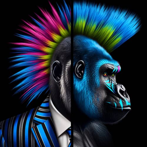 Punk Gorilla Portrait in Blue Striped Suit
