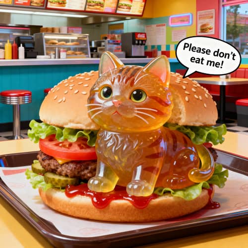 Whimsical Cat Burger: Fun Fast Food Delight Whimsical Cat Burger: Fun Fast Food Delight