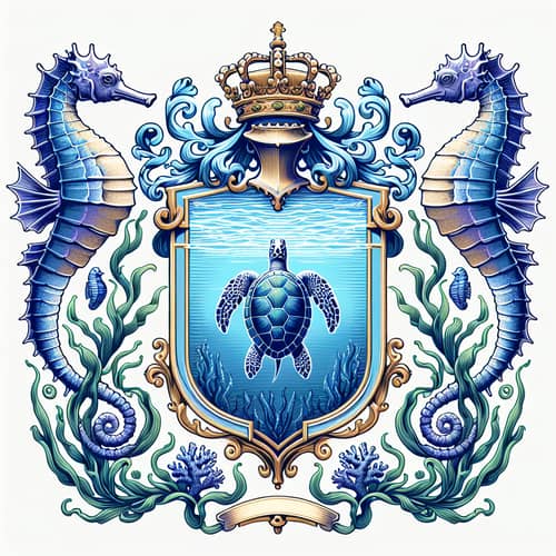 Ocean Theme Coat of Arms with Turtle and Seahorses