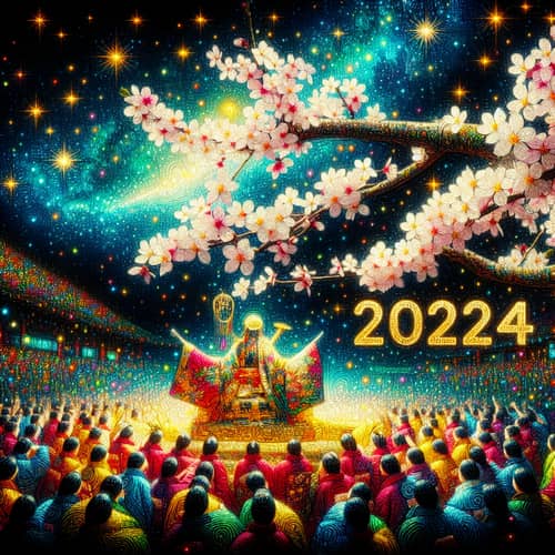 Japanese-Style 2024 Celebration with Cherry Blossom Tree