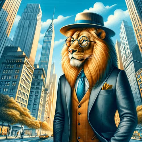 Majestic Lion in Dapper Suit: Whimsical Illustration