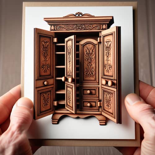 Unique Wooden Closet Greeting Card - Handcrafted Design