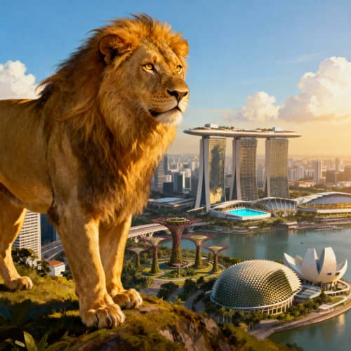 Realistic Lion with Singapore Skyline Art Realistic Lion with Singapore Skyline Art