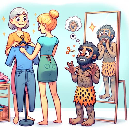 Cute Cartoon: Fashion Designer & Prehistoric Man Story