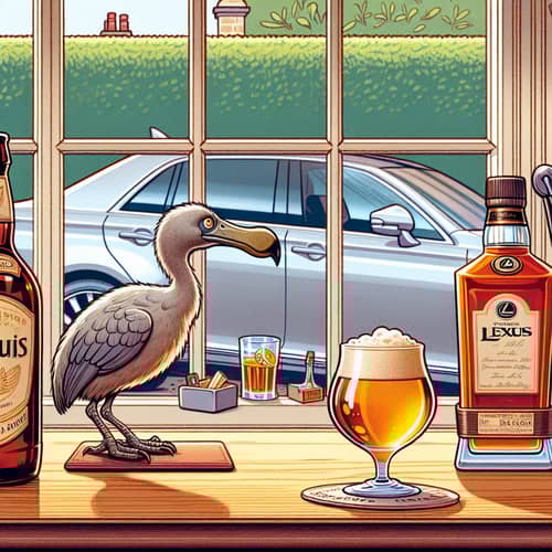 Cartoon Bar Scene: Beer, Bourbon & Dodo Bird Fun