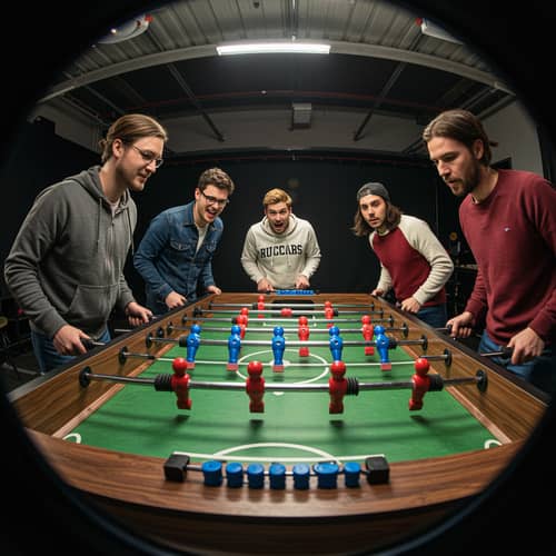 Epic Foosball Match in Vibrant Comic Style