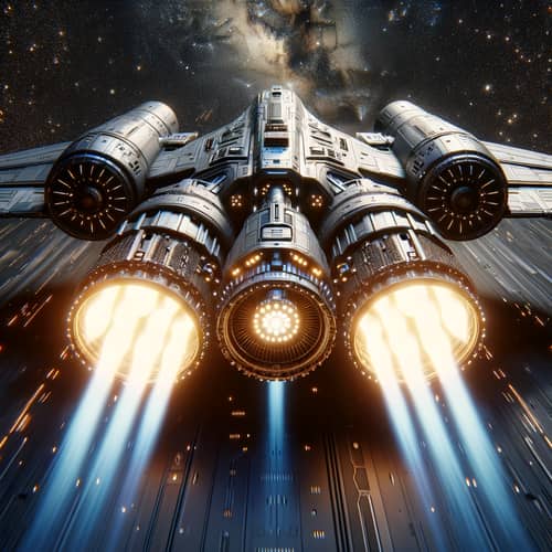 3D Game-Style Spaceship Aft Engines Firing Image