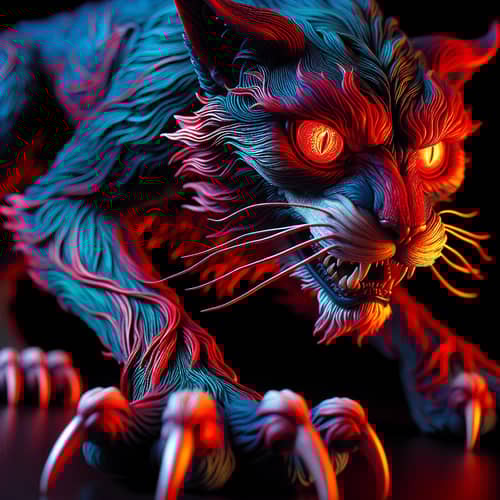 Demonic Feline with Glowing Red Eyes | Supernatural Creature
