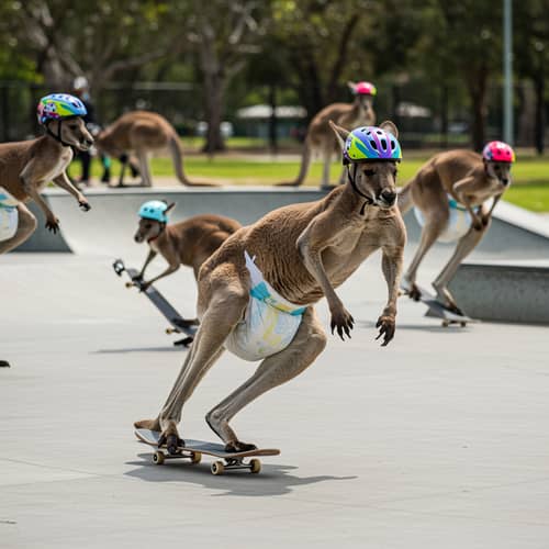Muscular Kangaroos Skateboarding in Diapers