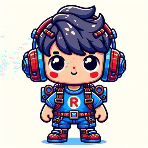 Playful Roblox Character Illustration | Short Stature, Red & Blue Accessories