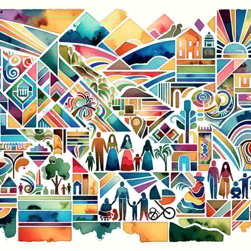 Diverse Ecuadorian Families in Abstract Watercolor Art