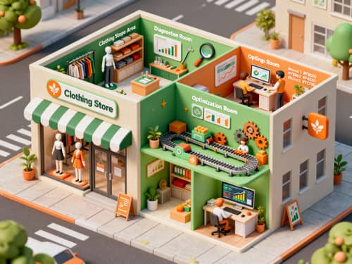 3D Isometric Render of a Clothing Store Building