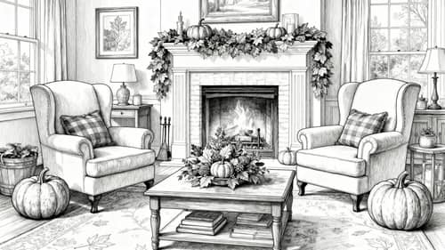 Cozy Thanksgiving Living Room Coloring Page Cozy Thanksgiving Living Room Coloring Page
