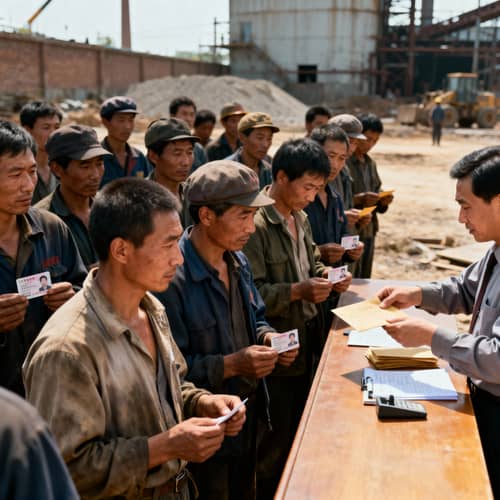 Workers Queueing for Payment: Realistic Scene