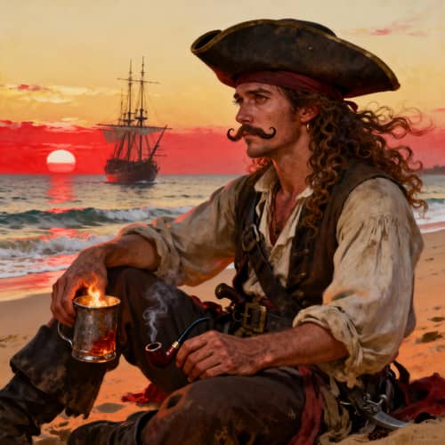 Pirate Quartermaster at Sunset Over the Vast Sea Pirate Quartermaster at Sunset Over the Vast Sea