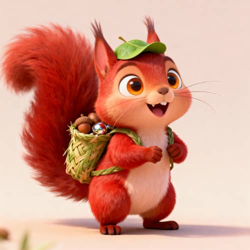 Adorable Red Squirrel with a Leaf Hat
