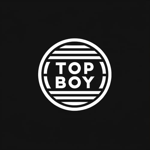 Minimalist Design: TOP BOY in Round Shape on Black Background