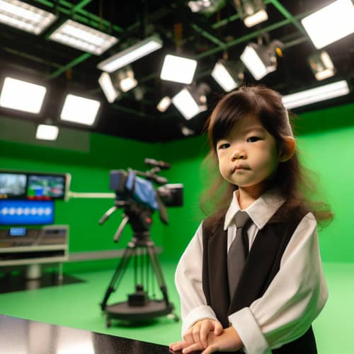 4-Year-Old Asian Girl in News Studio | Professional Setup