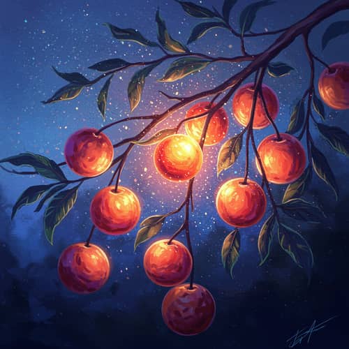 Ethereal Tree with Vibrant Spiritual Fruits