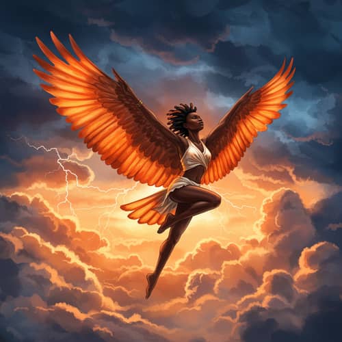 African Model Soaring Above Tempestuous Clouds