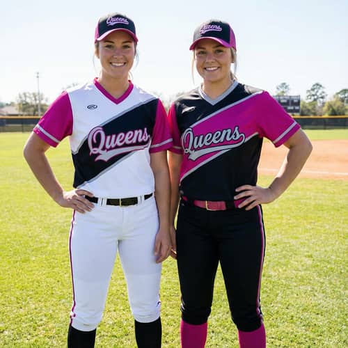 Stylish Women's Softball Uniforms in Magenta & Black Stylish Women's Softball Uniforms in Magenta & Black