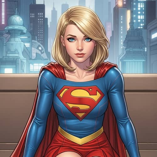 Supergirl in Futuristic City - DC Comic Art
