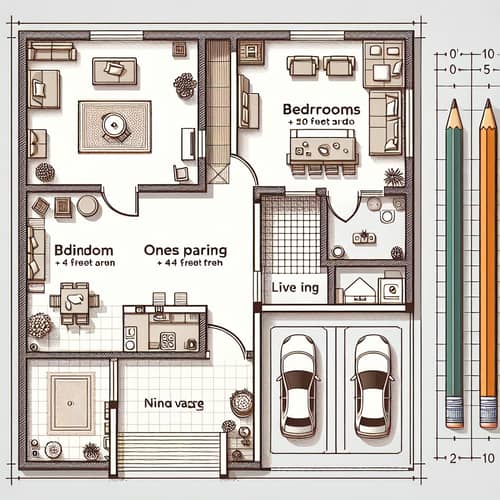 Rectangular Plot 20x45 Feet Floor Plan with 2 Bedrooms, Kitchen, Dining, Living Areas