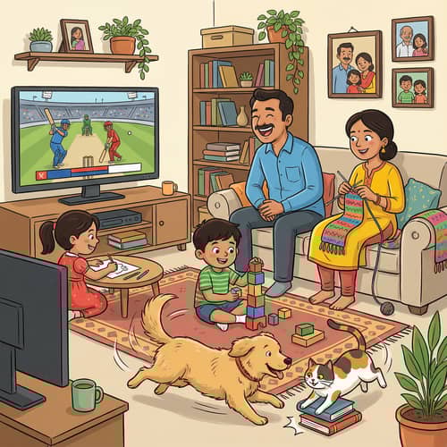 Family Fun in Cartoon Living Room