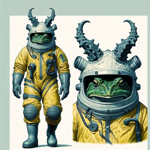 Horned Frog-Man in Radiation Suit - Uncanny and Fantastical Depiction