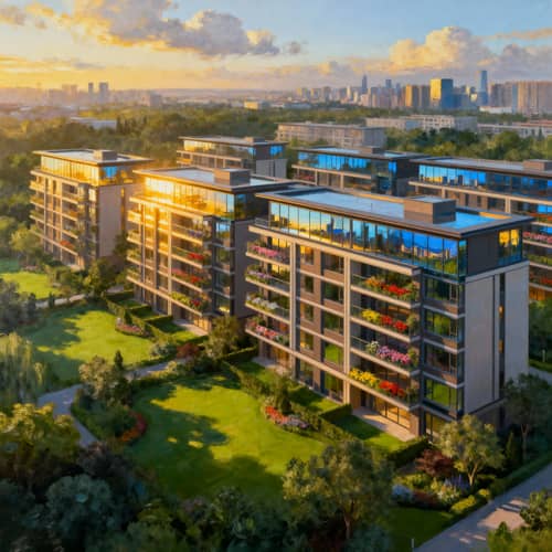 Modern Urban Apartment Complex in Lush Setting