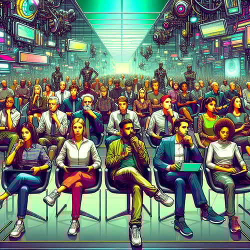 Future Mediocre Thinkers: Dystopian Scene with Varied Characters