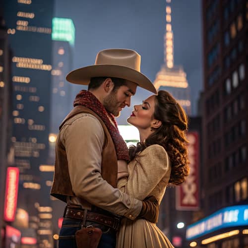 Romantic Cowboy Embrace in Urban Setting