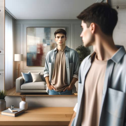 Thoughtful Self-Portrait Reflection in Mirror | Artful Room Decor