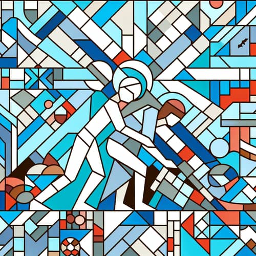Medium Geometric Mosaic of Someone Helping Jesus - Colorful Artwork