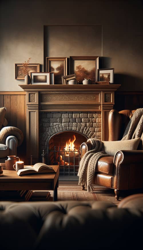 Cozy Living Room with Vintage Stone Fireplace | Home Decor