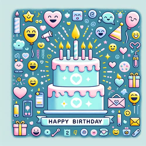 Heartfelt Birthday Greeting with Pastel Colors and Playful Emojis